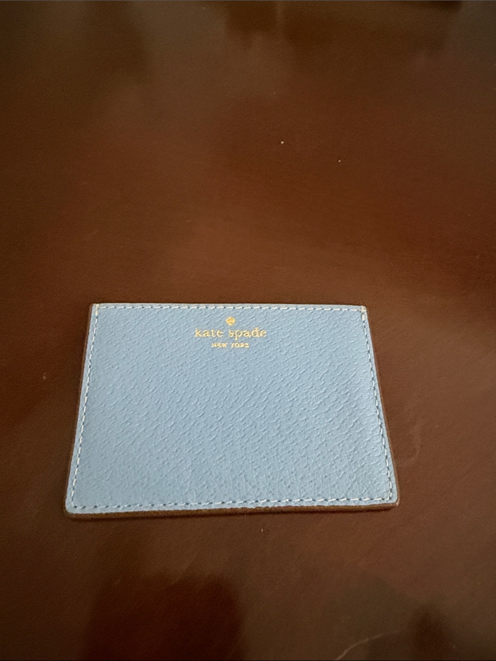 kate spade Light Blue Leather Card Holder with Gold Logo